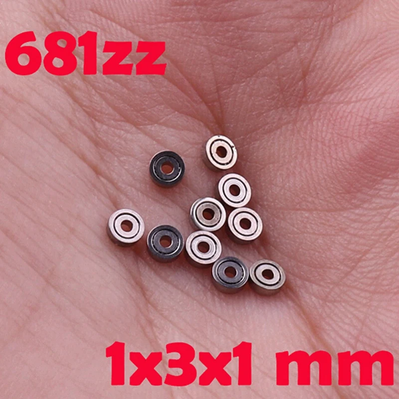 미니어처 미니 볼 베어링, 금속 오픈 마이크로 베어링, 681ZZ, 1x3x1mm, 10 개