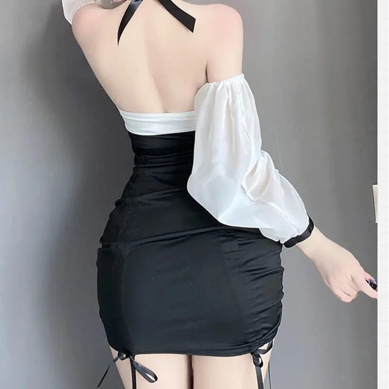 New Sexy Lingerie OL Secretary Dress Uniform Hip Wrap Skirt Costume Temptation for Women Cosplay Passion Night with Arm Sleeves