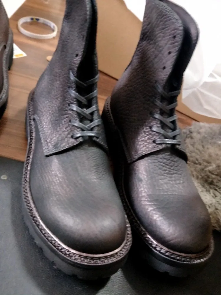 Handmade Men Lace Up High Top Moto Biker Ankle Boots Vintage Punk Style Short Boots Cowhide Genuine Leather Work Safety Shoes