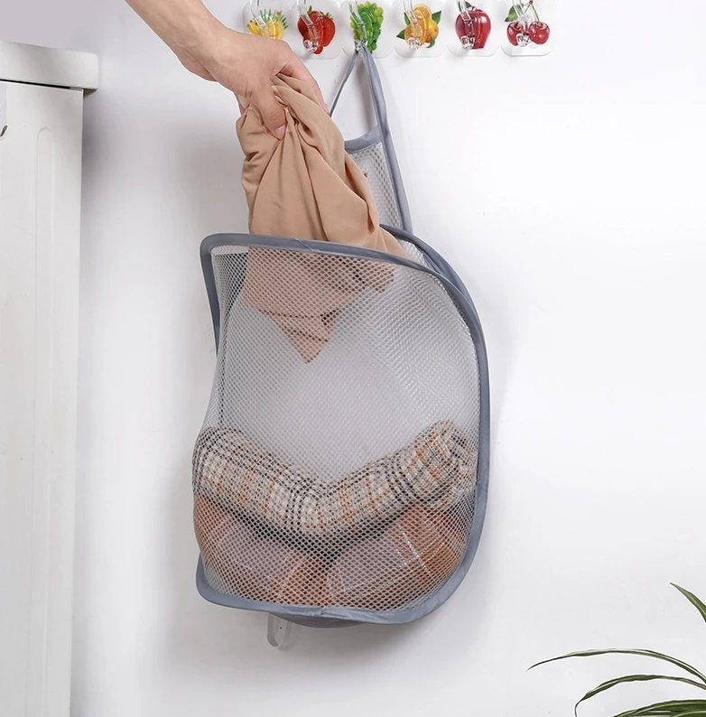 1 قطعة الحائط الملابس القذرة سلة شبكية طوي صندوق تخزين ملابس سلة ثقب الحرة صندوق تخزين ملابس صافي اكسسوارات الحمام #3