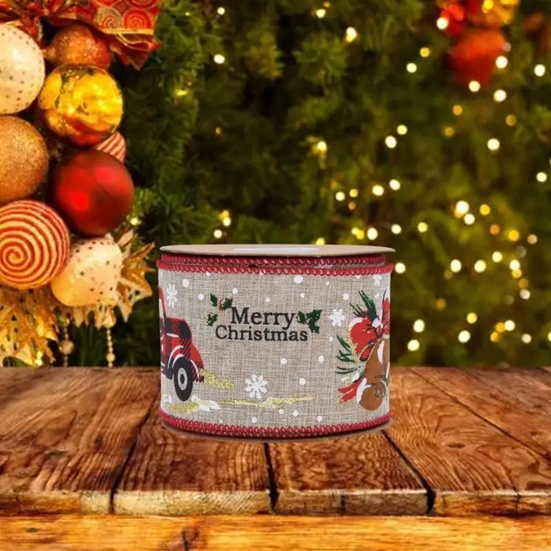 Christmas Ribbon For Wreaths DIY Xmas Party Wrapping Decor Supplies Material Double Ribbon Christmas Tree Y08E