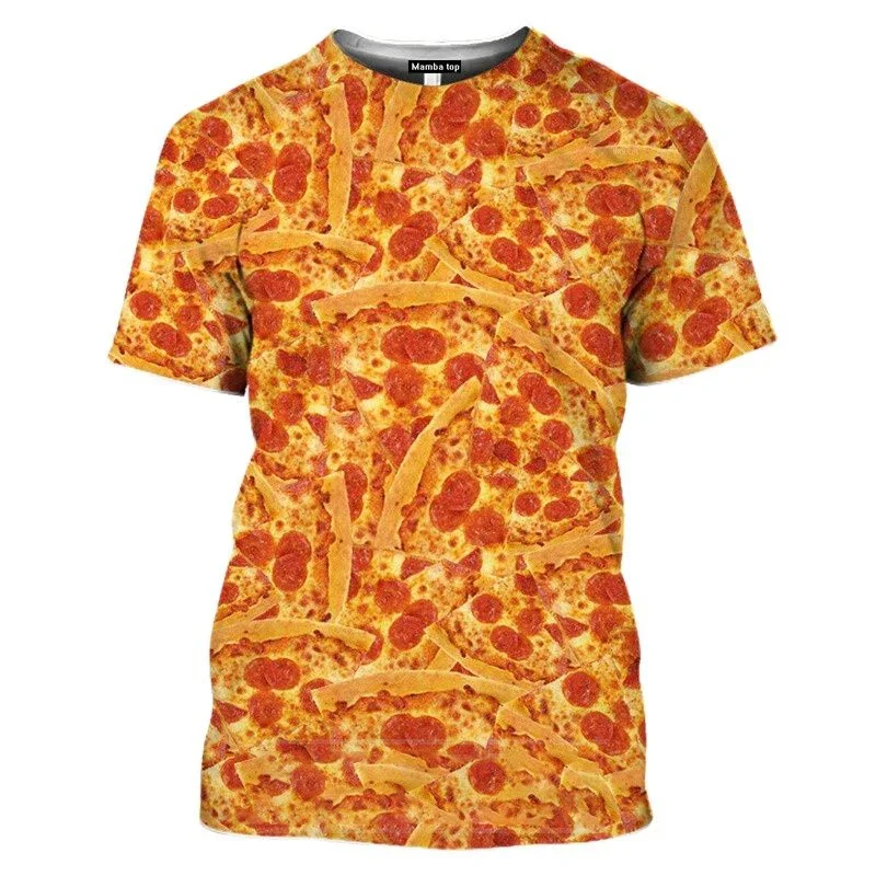 3D HD Printing Food Pizza Graphics Family Trend Family Clothing Summer Men\'s Fashion Casual Personality Fun O Collar Top T-shirt