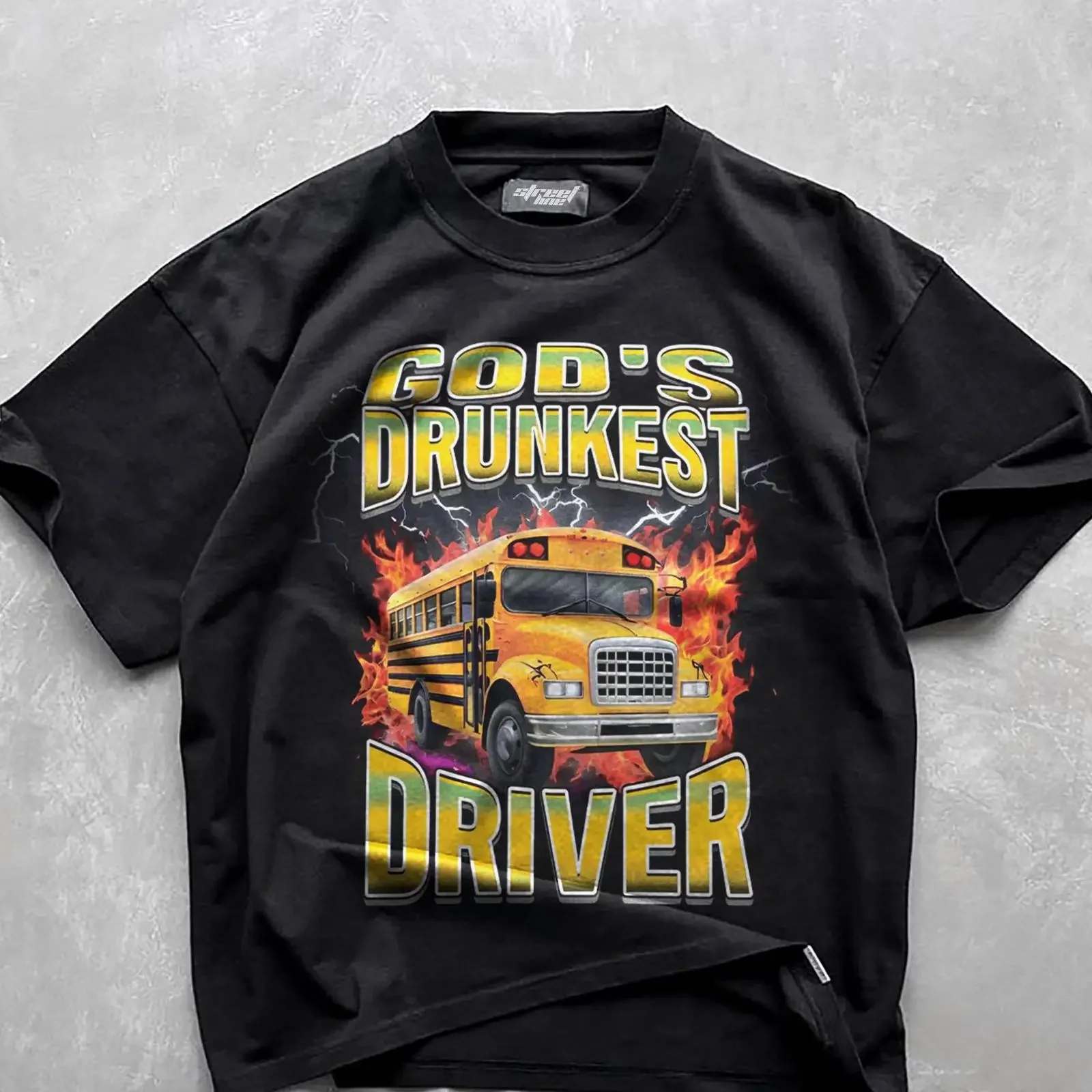 God's Drunkest Driver T Shirt Funny School Bus Offensive Meme Ironic  vintage Washed Soft Versatile Comfortable Casual