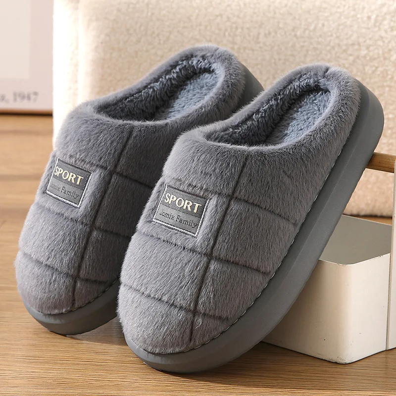 Plus Size 48 49 Men Winter Slippers Furry Home Cotton Flip Flops Warm Plush Man Bedroom Fur Shoes Non-slip Man\'s Indoor Slippers