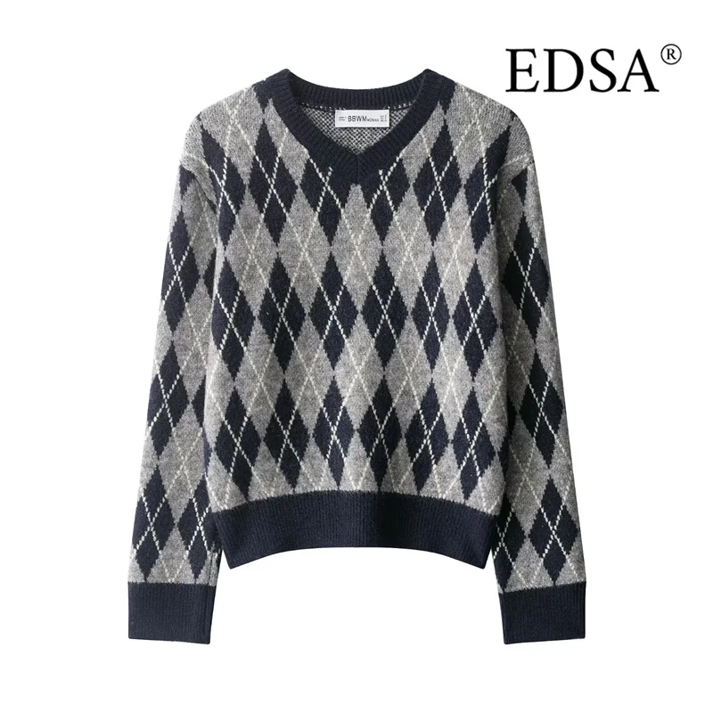 سترة نسائية محبوكة من EDSA بلوفرات برقبة دائرية وأكمام طويلة لخريف وشتاء ملابس علوية نسائية غير رسمية #2