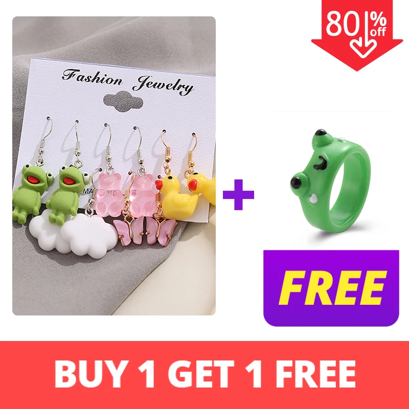 5 Set Trendy Animal Frog Duck Dangle Earring Clouds Gummy Bear Drop Earring Geometric Exaggerated Woman Girl Kids Punk Jewelry