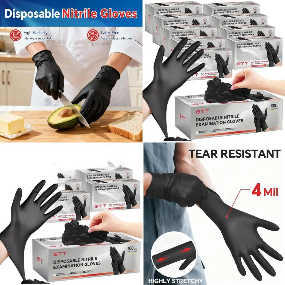 

4 Mil Thick Nitrile Gloves, Powder-Free, Disposable for Medical Use, First Aid, Cleaning, Food Preparation, Tattooing, and Cooki