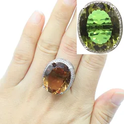 Compre 6 y obtenga 1 gratis, anillos de plata con piedras preciosas grandes de 25x21mm, zultanita que cambia de Color, topacio alejandrita, fuego, arcoíris, topacio místico