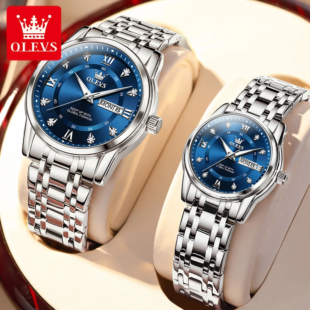 

OLEVS Top Brand Luxury Quartz Couple Watches For Men Women Stainless Steel Watch Waterproof Luminous Lovers Wristwatch Relogio