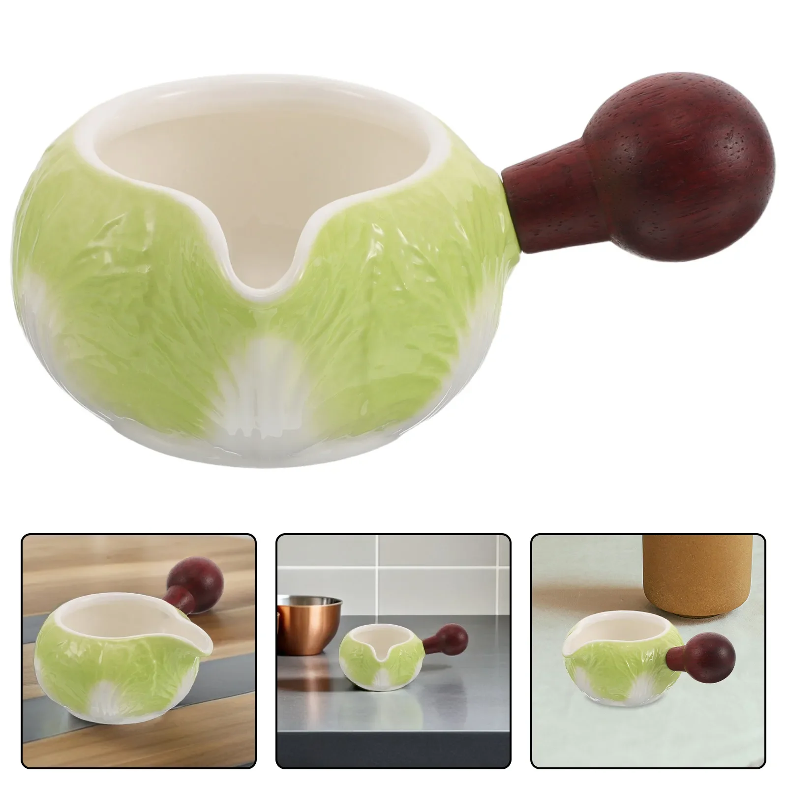 Creative Cabbage Design Ceramic Milk Pitcher 240Ml Sauce Cup with Spout Creamer Jug for Coffee Creamer Dressing Dispenser