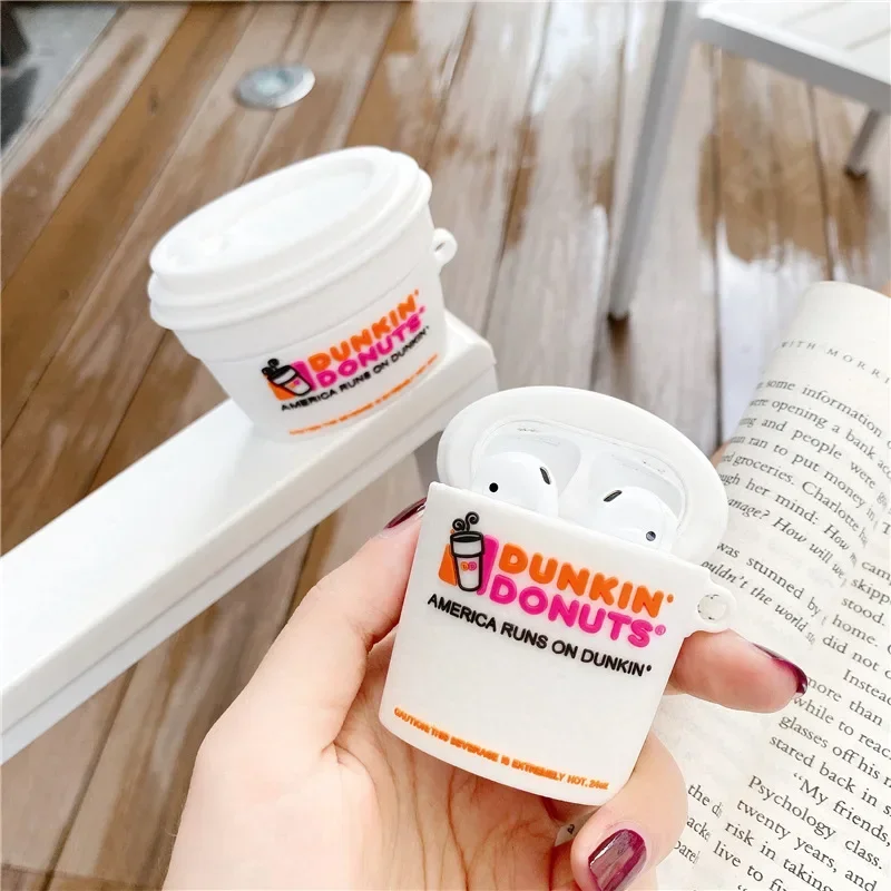 ثلاثية الأبعاد Dunkin الكعك دونات فنجان القهوة لطيف ل Airpods 1 2 برو غطاء حافظة سماعة رأس لاسلكية صندوق واقي ل Airpods Pro