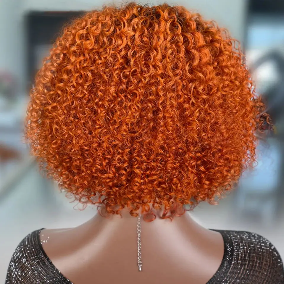 Orange Brown Deep Curly Bob Lace Front Wig Human Hair Wig With Baby Hair Short Pixie Curly Bob Wig Glueless Lace Wigs For Women