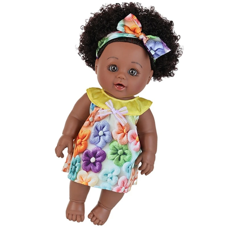 12inch African American Black Doll Soft Body Reborns Doll Collectible Display Toy for Parenting Game Enthousiasts