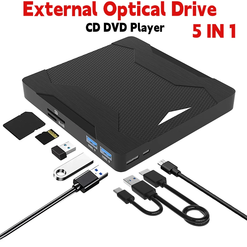 External Drive Writer CD Player USB External DVD Burner Lector DVD RW CD ROM TF SD Optical Drive External CD Player for Computer