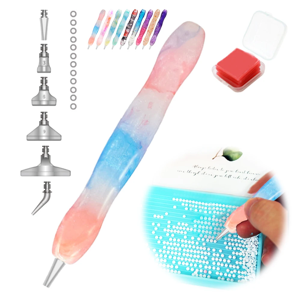 

Resin 5D Diamond Painting Art Dot Drill Pen Kit with 6 Drill Pen Picking Heads and 1 Clay Diamond Painting Stylus DIY Art Crafts