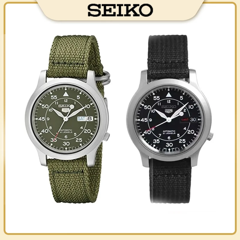 SEIKO Watches for Men\'s 5 Automatic Stainless Steel Watch with Green Canvas Luxuy Quartz Watch SNK805 Waterproof Wristwatch