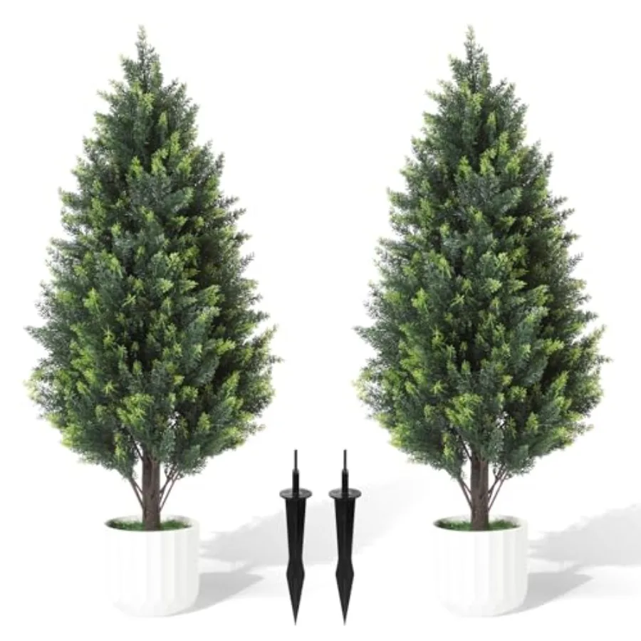 

3Feet Artificial Cedar Topiary Trees Set of 2 Detachable Planter and Spike, UV Resistant Faux Plants Outdoor and Indoor, Realis