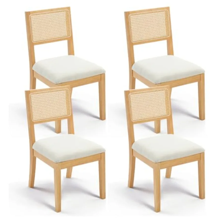 

Комплект из 4 обеденных стульев из ротанга в стиле французского кантри с мягкими подушками, деревянные стулья без подлокотников для кухни и ресторана