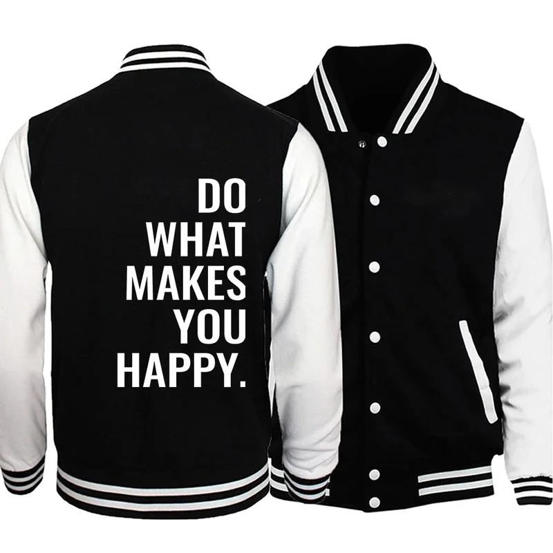 Do What Makes You Happy Printed Coat Autumn Street Man Outerwear Splicing Loose Jackets Comfortable Pocket Warm Neutral Clothing