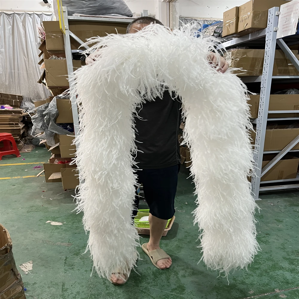 

6 to 35Ply Fluffy boa Real White ostrich Feathers Shawl for Lady Dress Decoration plume Customized 2 Meters