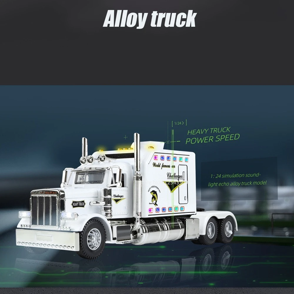 1/24 Scale Peterbilt 389 Heavy Truck Tractor Toy Model Alloy Diecast Sound Light Pull Back Model Truck Boys Toy Gifts Collection