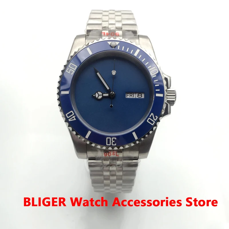 

BLIGER 40mm NH36 Waterproof Automatic Men's Watch Non-Index Sapphire Glass Jubilee Bracelet Luminous Hands