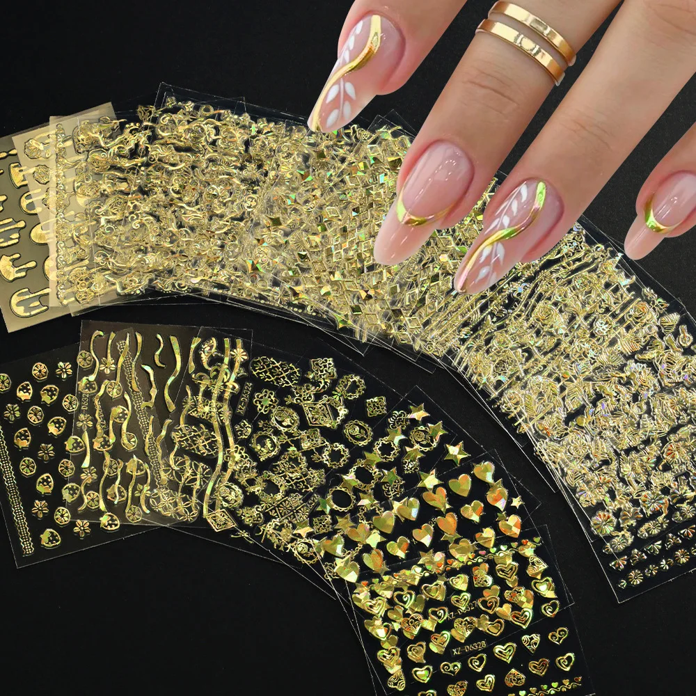 Mix 30 Blatt/Set Holographische Regenbogen-Herz-Nagelaufkleber 3D Laser-Herz-Nagelsticker Selbstklebende Herz-Maniküre-Slider