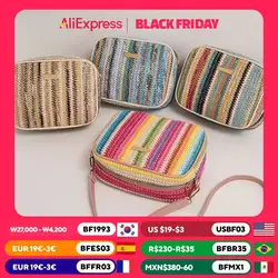 trendy ladies bags, fashionable and artistic weaving, multi-color straw woven bags, ethnic style crossbody bags, women's bags