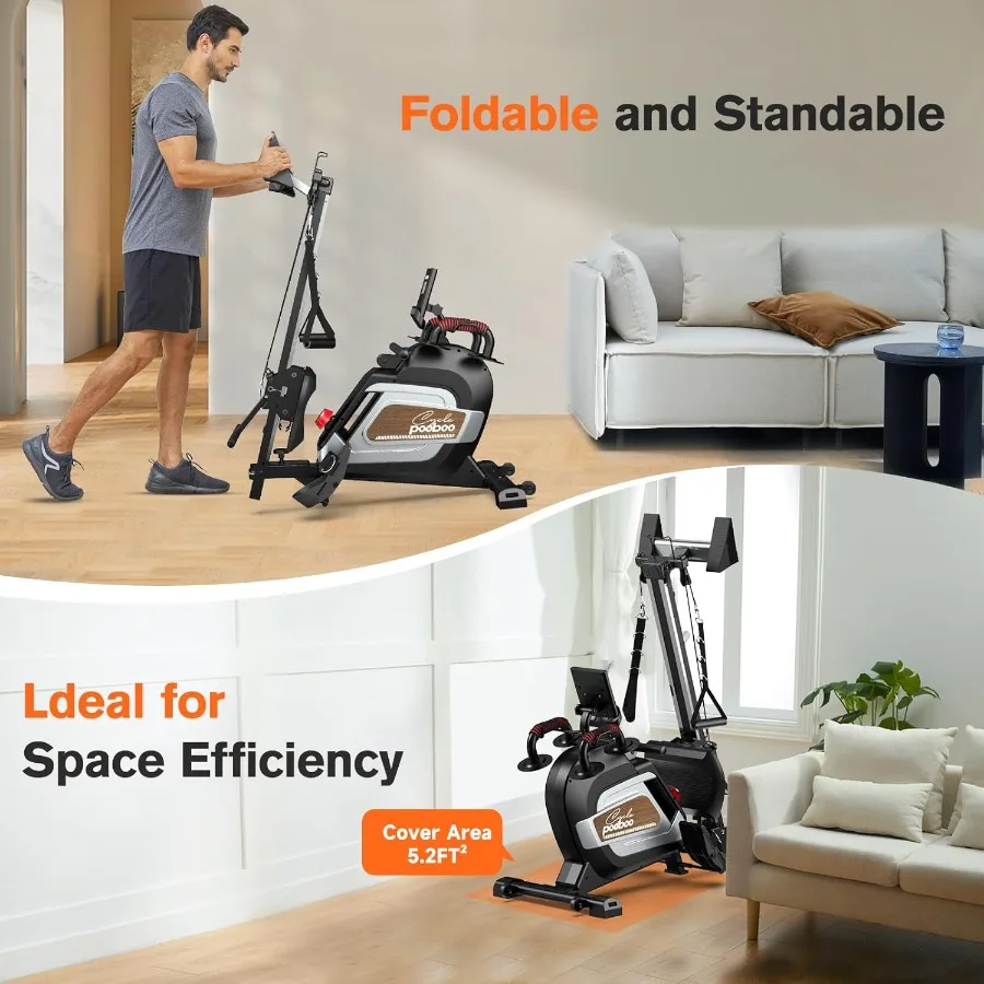 آلة التجديف المغناطيسية بسعة وزن 360 رطل، أسطوانة قابلة للطي مع ممارسة القوة المختلطة، حامل لوحي ومريح