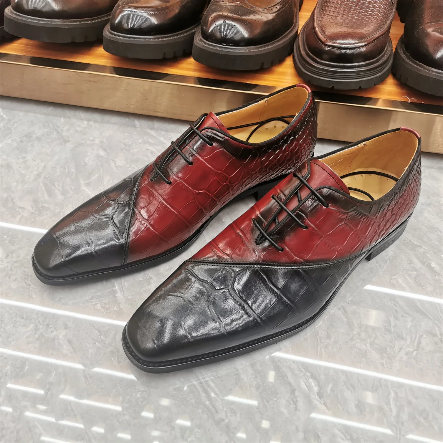 

Fashion Men's Shoes New Oxford Red Black Mixed Color Zapatos De Hombre Genuine Leather Business Office Classic Leather Shoes Hot