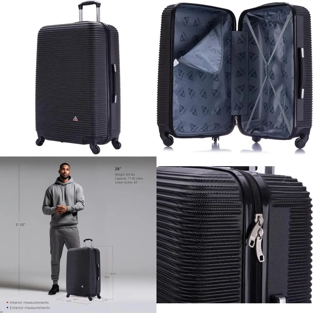 

28-дюймовый большой чемодан с жестким корпусом, эргономичными ручками и четырьмя колесами-спиннерами | Просторный черный дорожный чемодан