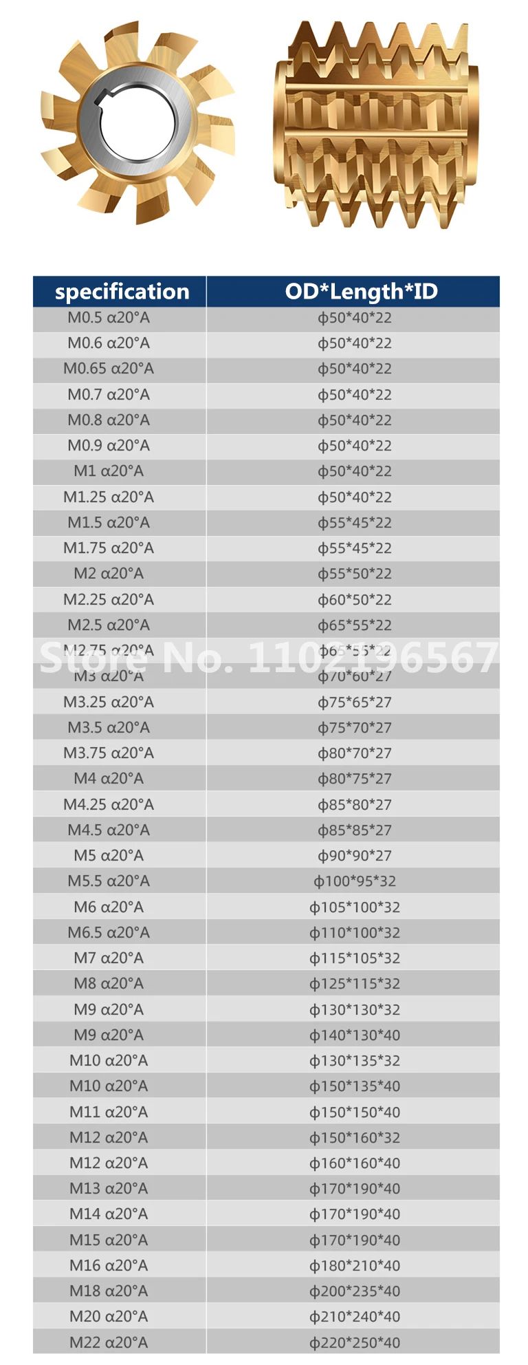 Imagem -06 - Gear Hobs Engrenagem Fresa Hss 6542 ° Pa20 Ouro Cor m1 M1.5 M1.25 M1.75 m2 M2.25 M2.5 M2.75 m3 M3.25 M3.5 m4 M4.5 m5 M5.5 m6