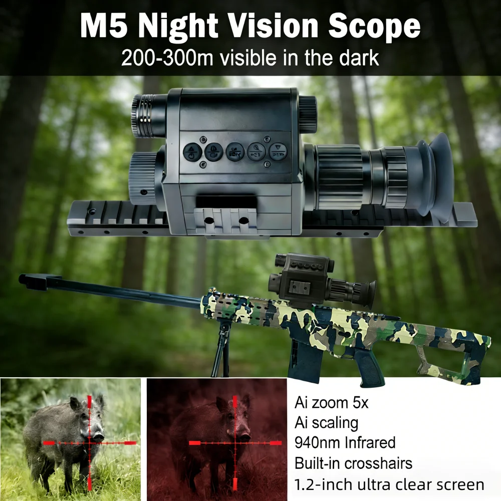 

Megaorei tactical shooting rifle night vision sight, 1080P, AI ZOOM 5X, visible up to 400 meters, hunting/photography