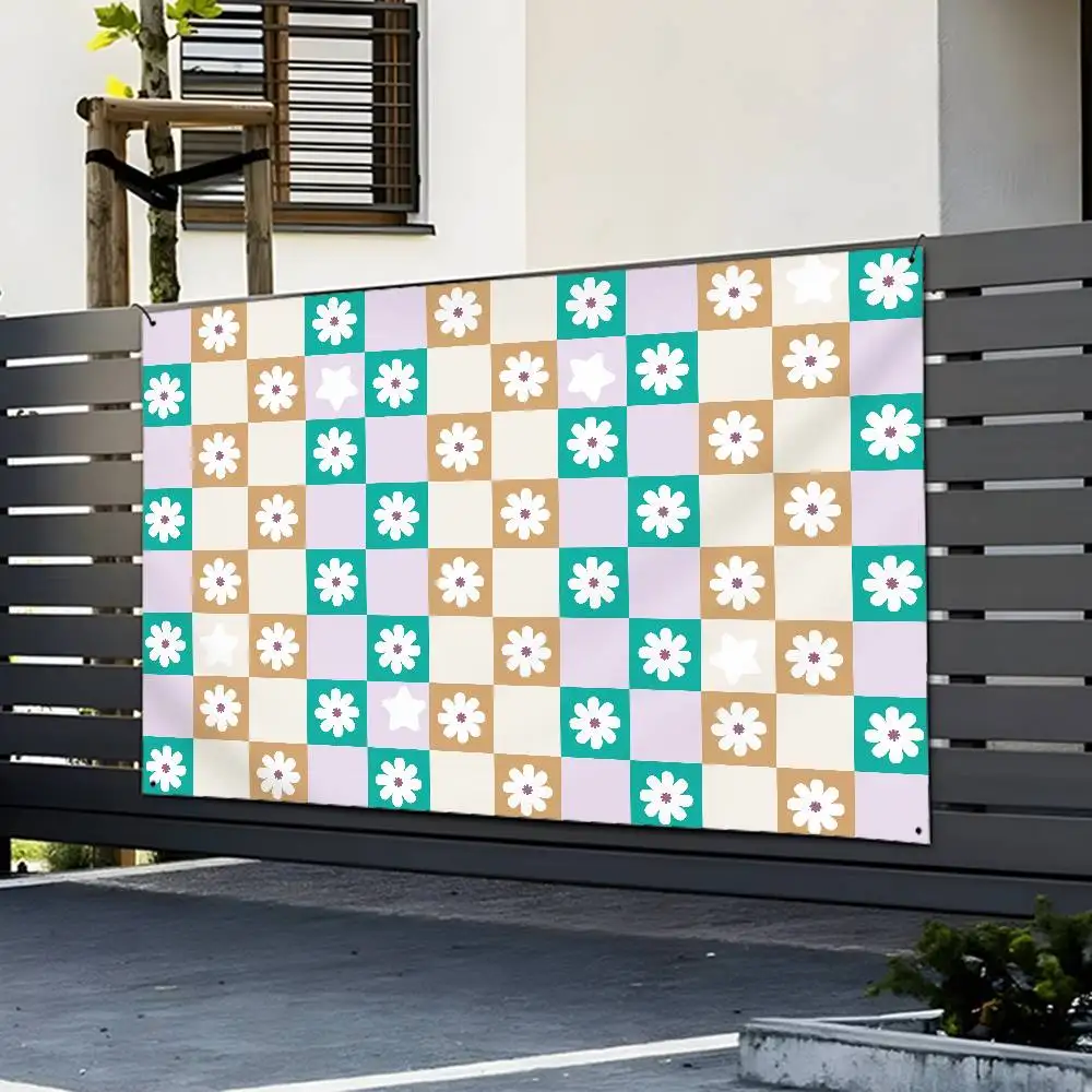 Checkered Flower Pattern Flag Custom Flags Wall Hanging Tapestry Outdoor Decorative flag Background Blanket