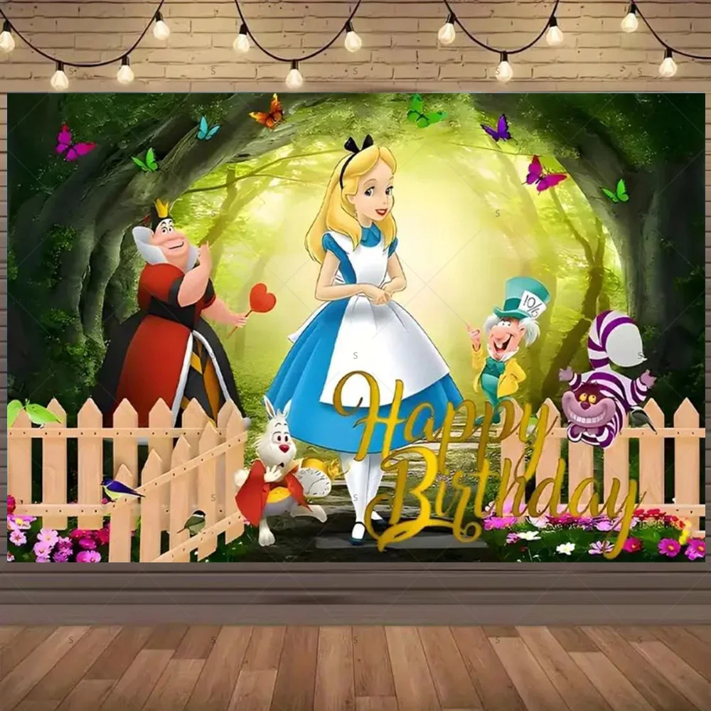 لافتة خلفية ديزني أليس في بلاد العجائب، زينة حفلات أعياد الميلاد للأطفال، مستلزمات استحمام الطفل، دعائم التقاط الصور #2