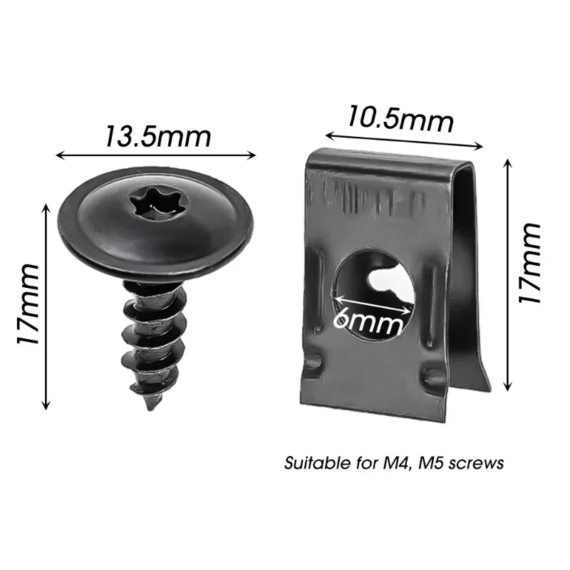 Fixadores de parafuso auto-roscantes para carro, espaçadores em forma de u de metal, kit de parafusos auto-roscantes, acessórios de modificação de