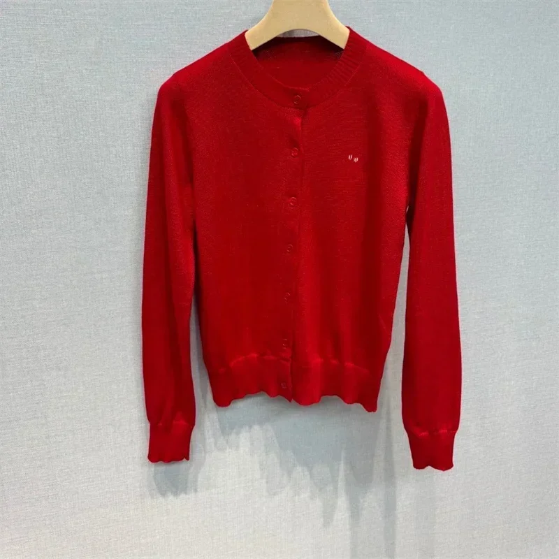 for Women red cashmere Cardigan u506350 Early Spring Crew Neck letter embroidery Long Sleeve Slim-fit Knitted Versatile Sweater