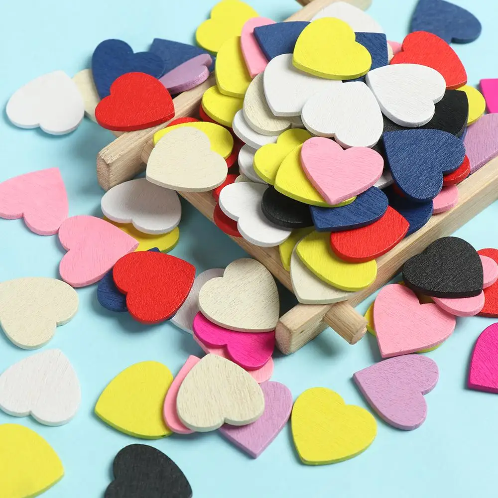 100pcs 18mm Table Decorations Wall Sticker DIY Wedding Ornaments Confetti Slices Wood Crafts Wooden Chips Hearts Shaped