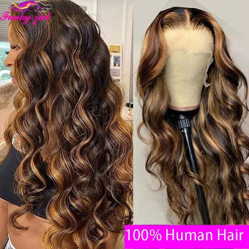 Hoogtepunt Body Wave Pruik Menselijk Haar Kant Pruiken 4/27 Honingblond Lichaam Golvend T-deel Kant Menselijk Haar Pruik Voor Vrouwen Braziliaanse Remy Pruik