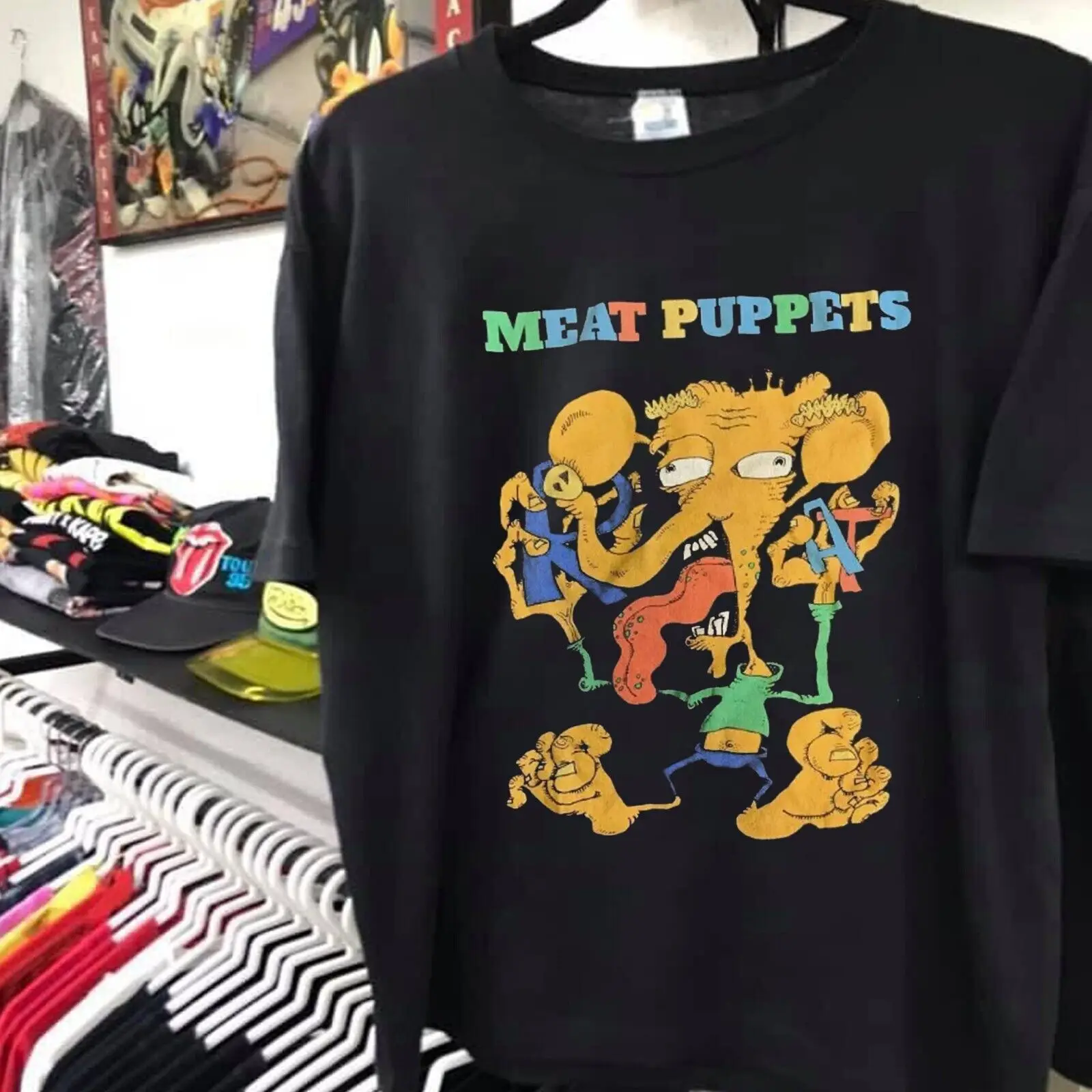 Meat Puppets vtg t-shirt, reprinted black shirt, rock band S-5XL TE8856