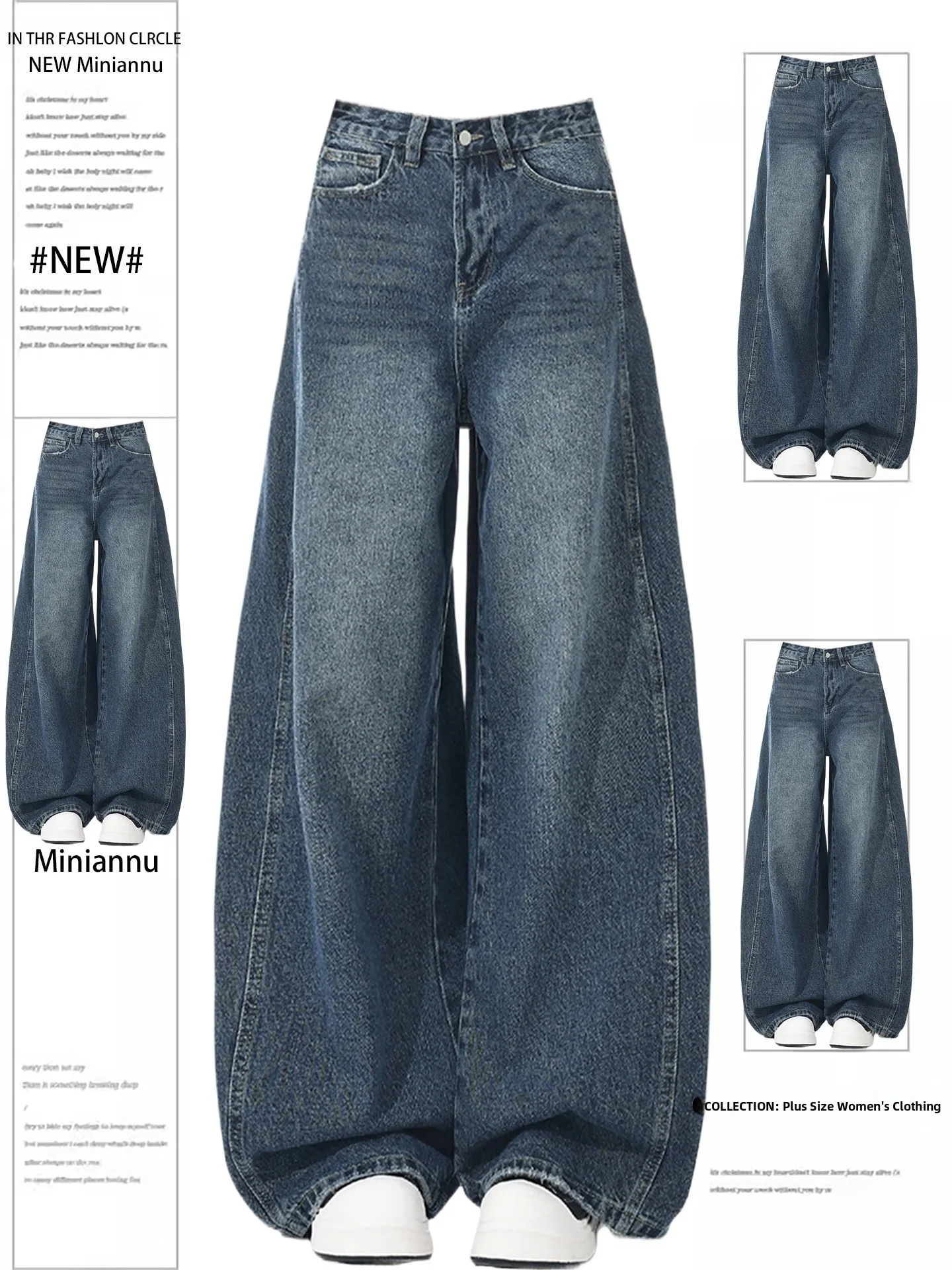 American Style High Waist Blue Jeans Women's Loose Straight Leg Long Pants Casual Comfortable plus Size Slimming Non-Matching