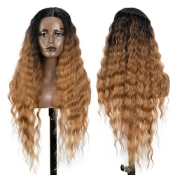 Synthetic Lace Wig Long Deep Wavy Ombre Blonde Brown Lace Wigs For Black Women Heat Resistant Cosplay Wigs
