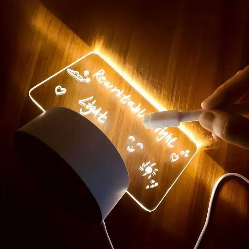 Desktop Acrylic Square Rectangular Bedroom LED Light USB Powered Simple Design Message Board Sticky Note Station