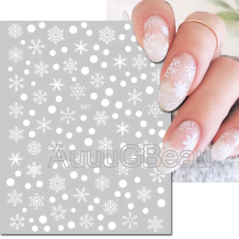 Nail Art 3d Decals Winter Christmas White Snowflakes Adhesive Sliders Nail Stickers Decoration For Nail Tips Beauty