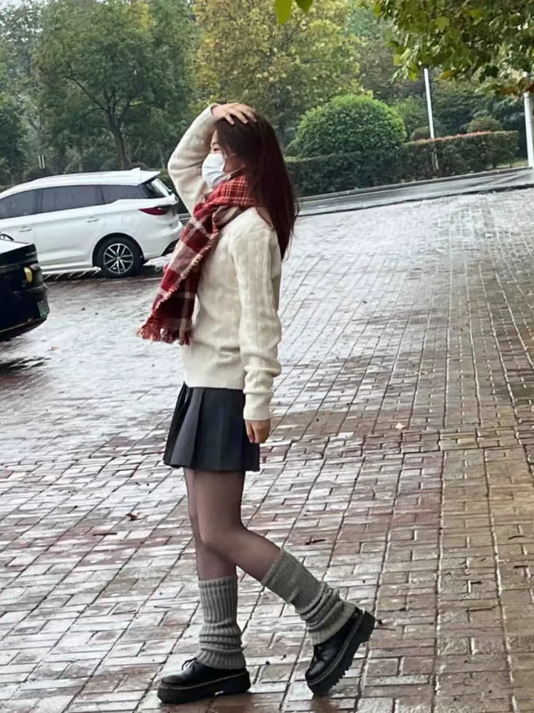 

Свитер из смесовой шерсти с круглым вырезом, вязаный, для девочек, осенне-зимний, повседневный, длинный рукав, стандартный крой