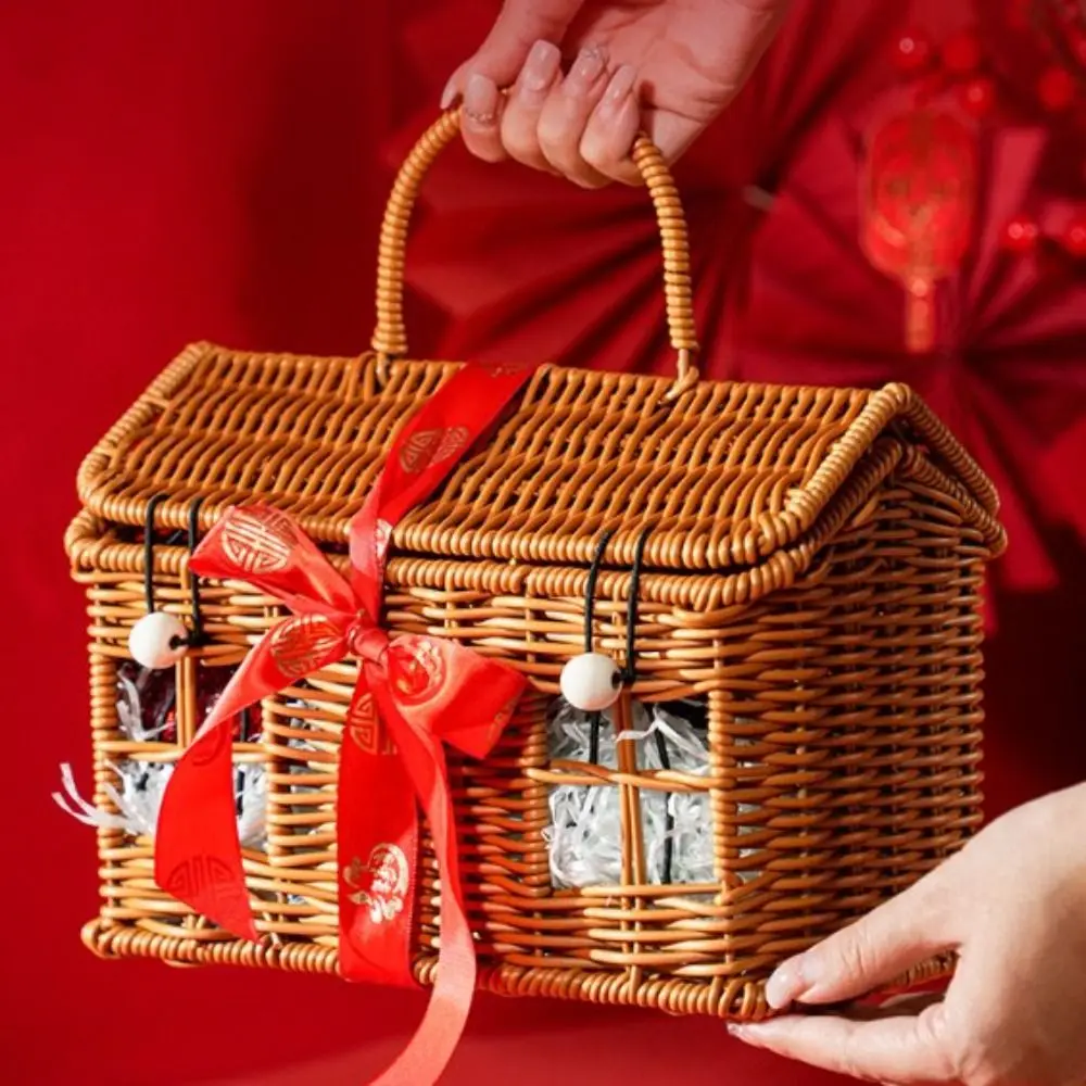 Multistyles Imitation Rattan Fruit Plate Retro Woven Handheld Storage Creative House Picnic Snacks Sundry Baskets