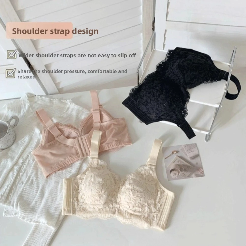 

Plus Size Lace Seamless Bra Shockproof Comfortable Lace Women's Underwear Close-fitting Big Bra Wireless Deep V Bra Gifts