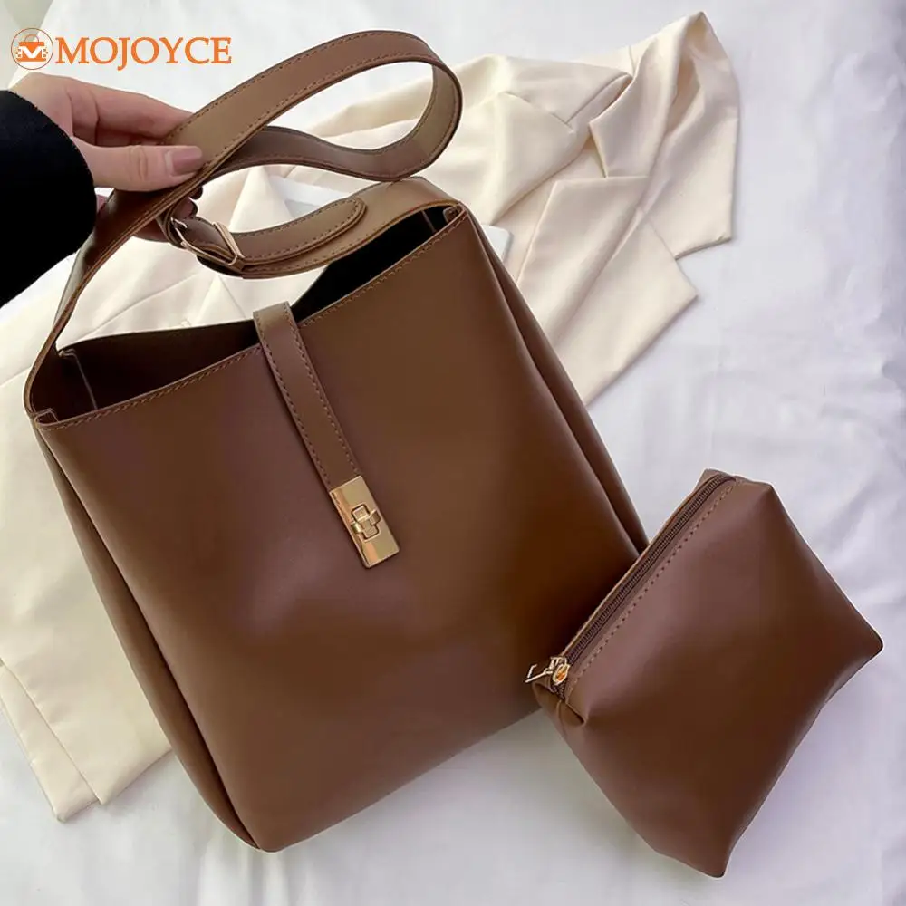 Retro PU Leather Crossbody Bags Women\'s Solid Color Commuting Tote Handbag Large Capacity Versatile Underarm Bag with Coin Purse