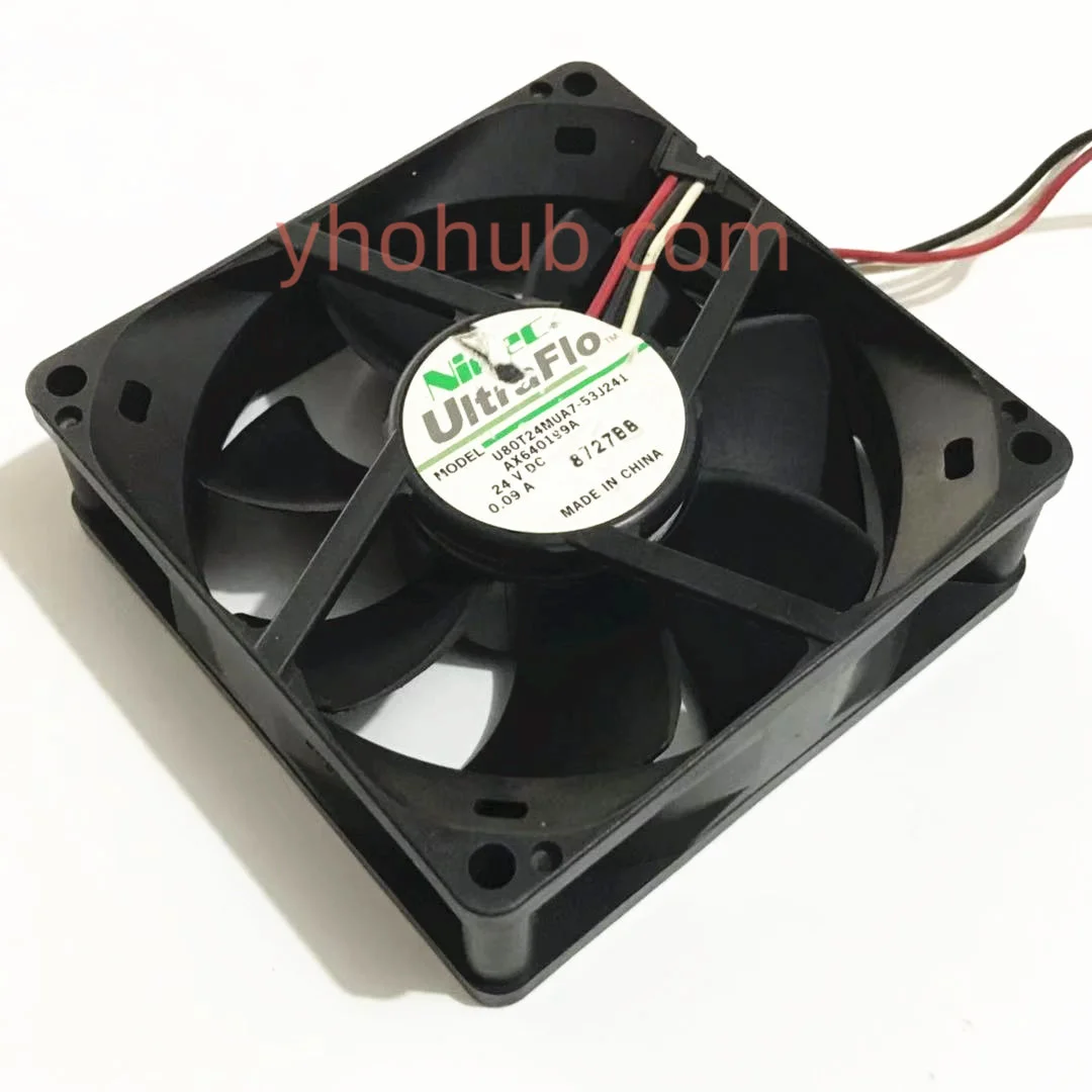 

Nidec U80T24MUA7-53J241 AX640199C DC 24V 0.09A 80x80x25mm 3-Wire Server Cooling Fan