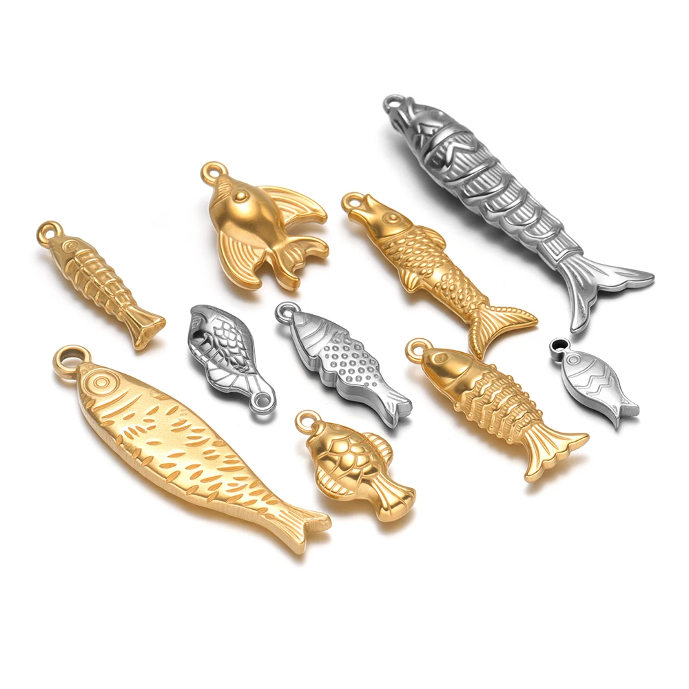 5 Stück Edelstahl Marine 3D Fisch Anhänger für DIY Damenschmuck Zubehör Halskette Armband Ohrringe Herstellung – Detail 3